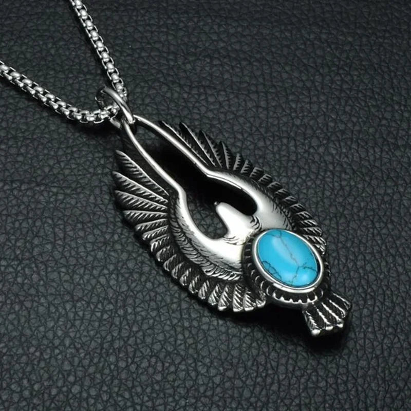 Retro Punk Style Ancient Egypt Isis Wings Horus Eagle Pendant Men's and Women's Fashion Necklace