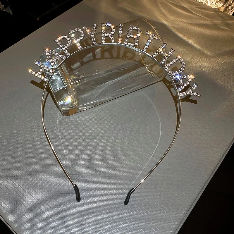 Shiny Rhinestone English Letters Happy Birthday Headband for Women Zinc Alloy Material  Party Jewelry Popular Hair Accessory