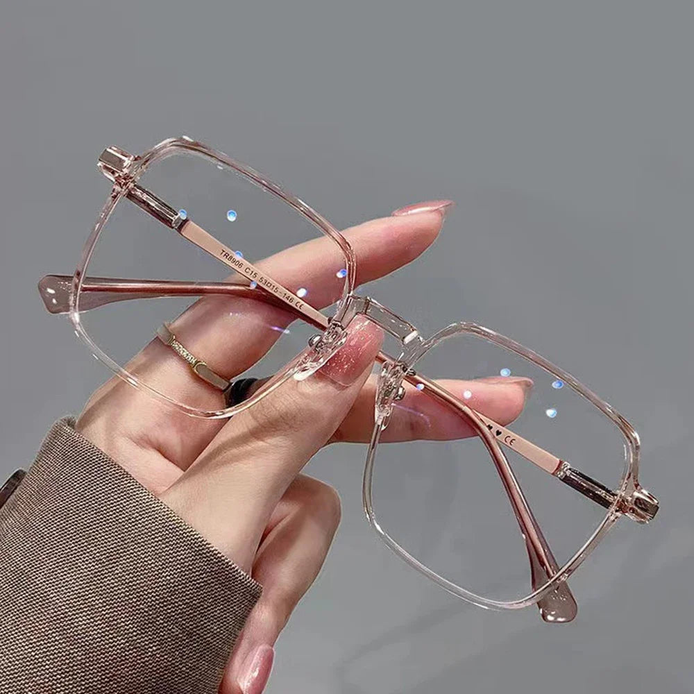 Women Transparent Anti Blue Light Glasses Photochromic Glasses Large Frame Eye Protection Glasses Computer Chameleon Sunglasses