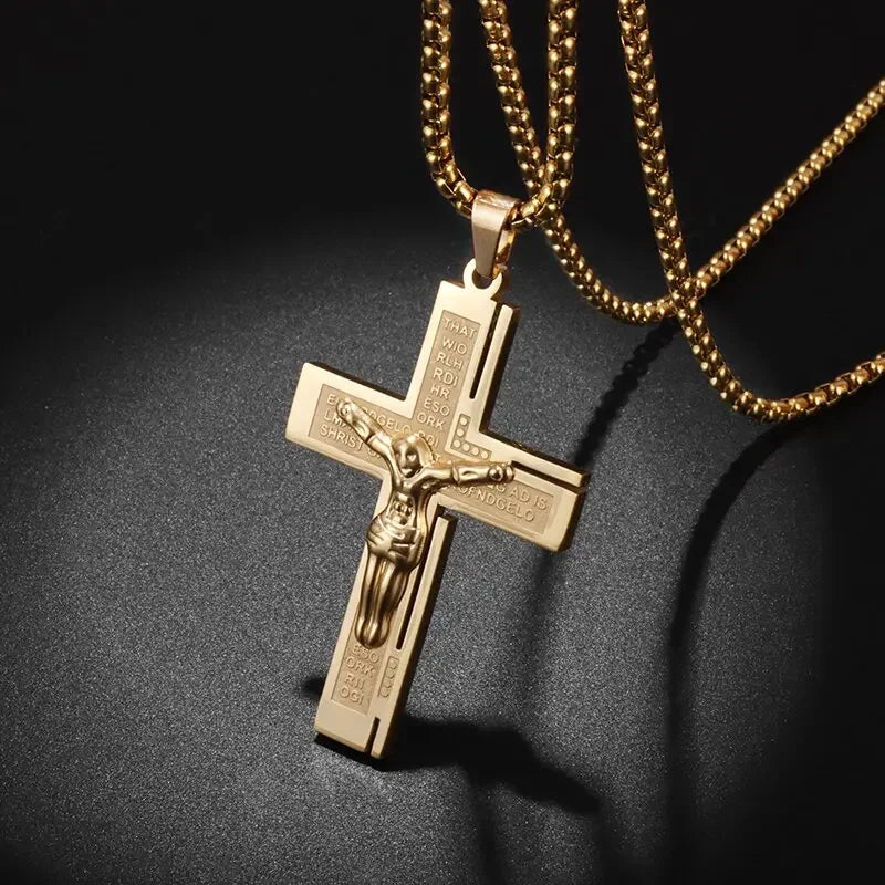 Vintage Jesus Christ Cross Pendant Necklace Men Women Catholic Religious Lucky Faith Jewelry