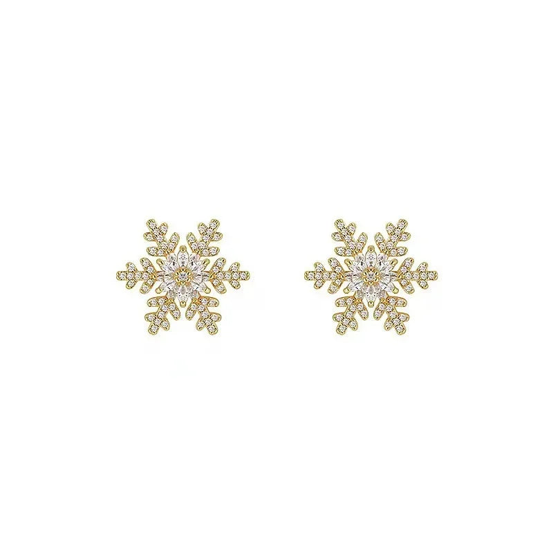 Elegant Snowflake Stud Earrings for Women Korean Fashion Imitation Pearl Crystal Zircon Earring Girls Party Jewelry