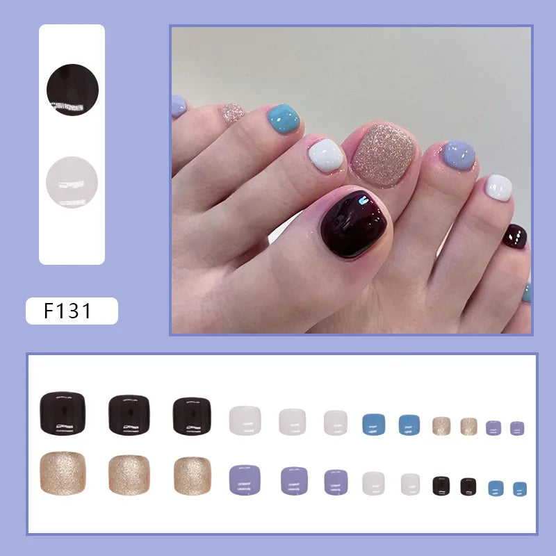 White French Press on Nails Fake Nails Tips with Sticker False Toenail Design Butterfly Lovely Girl False toenaile 1