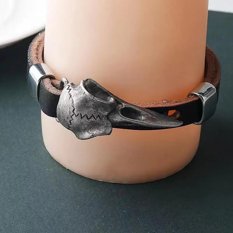 Odin Raven Skull Bracelet Mens Slavic Leather Bracelet Punk Biker Rock Party Accessories Nordic Jewelry