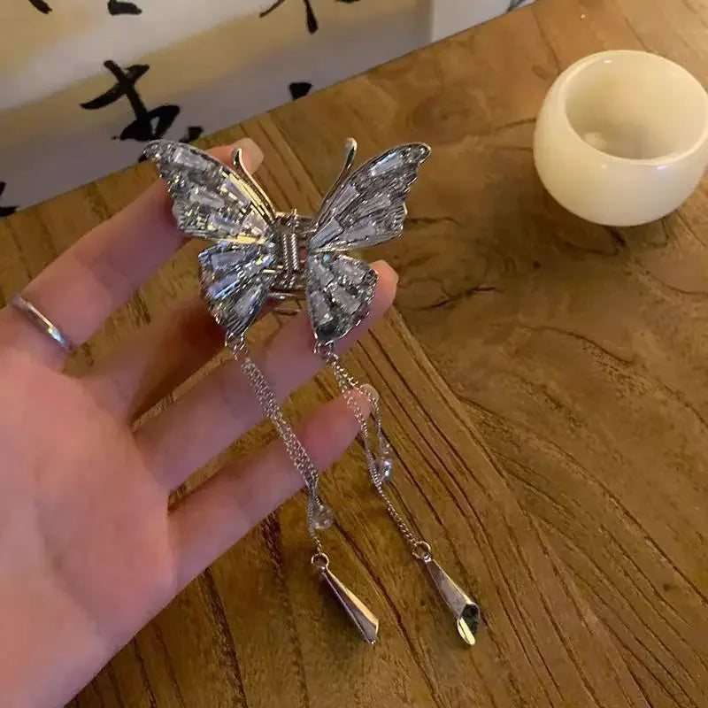 Crystal Butterfly Hair Claw Crab Clip for Women Girls Alloy Tassel Hair Clips Shark Clip Hair Accessories