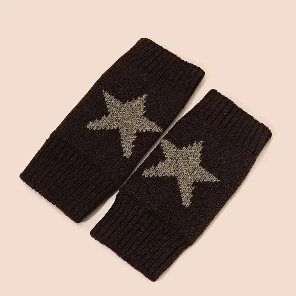 2024 Y2k Knitted Gloves Half Finger Star Gloves Winter Warm Woolen Pentagram Soft Hand Fingerless Emo Gloves Preppy Mittens