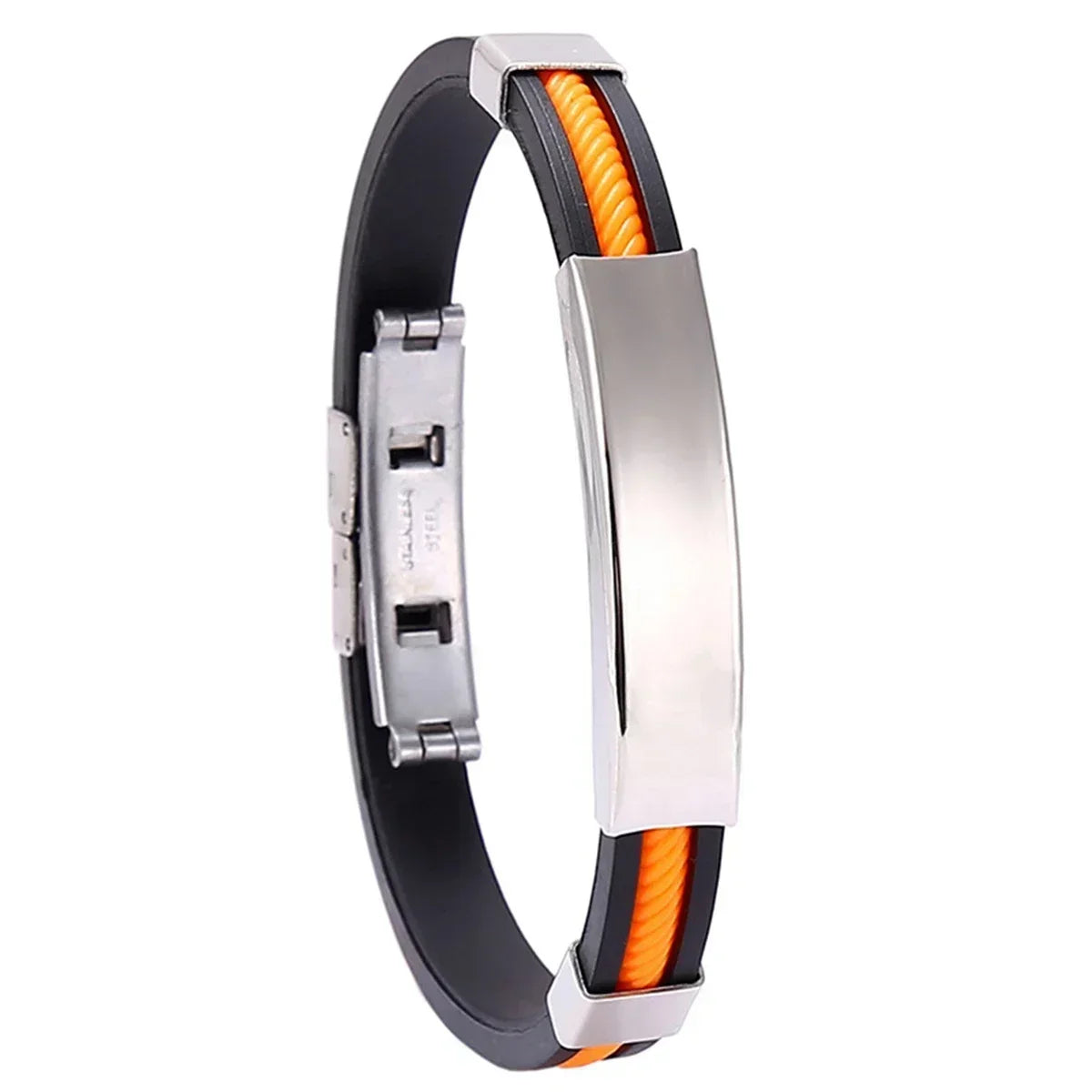 Fashion Men Silicone Bracelet Stainless Steel Bracelet on Hand for Couple Unisex Wrist Chain Jewelry