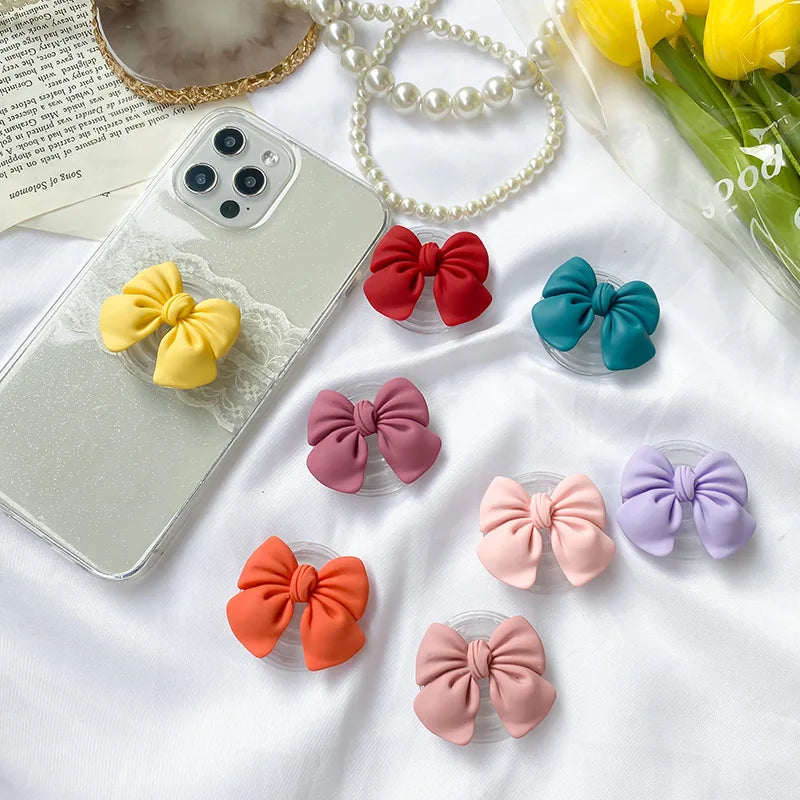 Cute Colorful Bowknot Phone Grip Expandable Desktop Stand Macaron Resin Butterfly Knot Foldable Holder Mobile Accessory