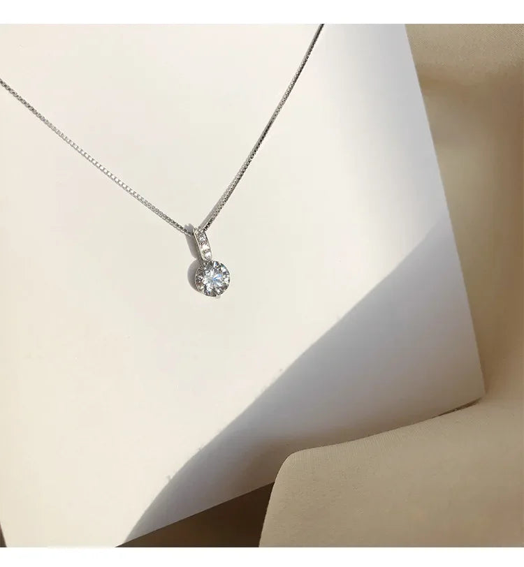 Fashion 925 Sterling Silver Round Zircon Necklace Minimalist Style Charm Choker Pendant Party Gift for Women's Fine Jewelry