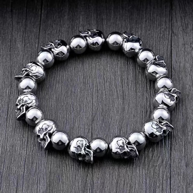Vintage Gothic Full Skull Bracelet Men\\\'s Motorcycle Riding Rock Bike Hip Hop Punk Jewelry Halloween Gift