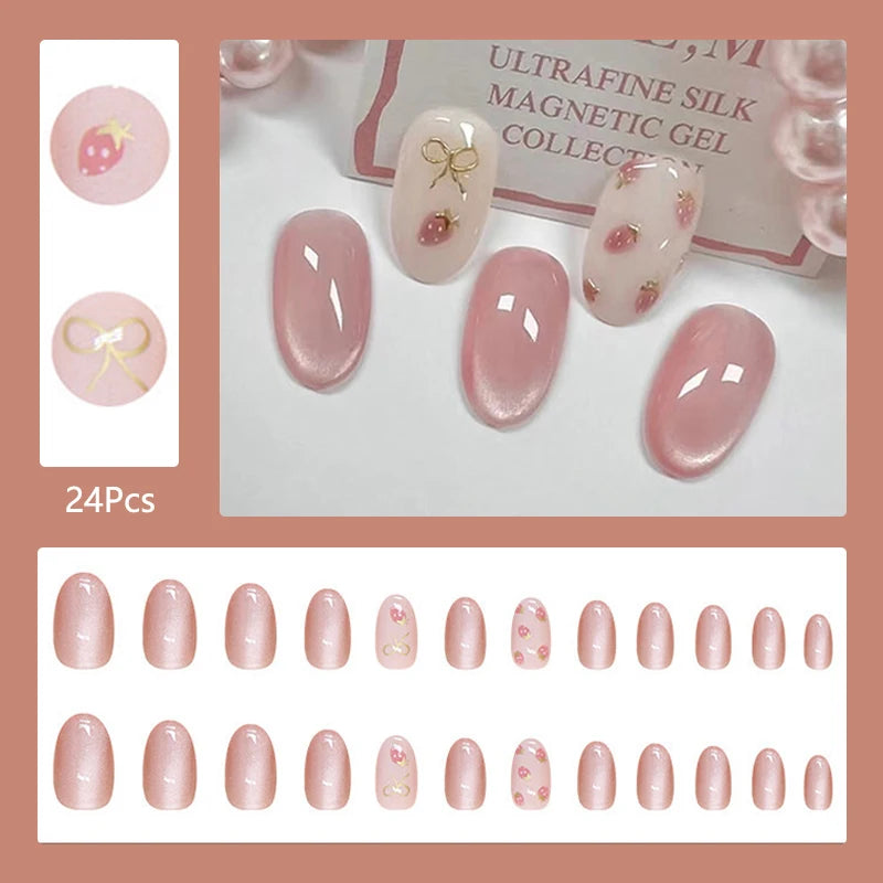 24Pcs/Set Cute and Playful Wearing False Nails French Design Fresh Press on Nail Art Removable Fake Nails