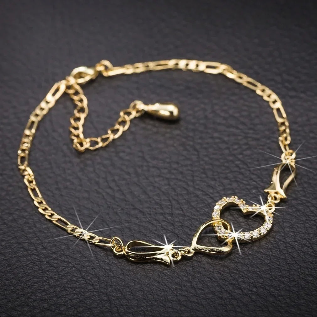 1/3PC Classic Stainless Steel Chain Double Heart Love Anklet Bracelet Fashion Trendy Charm Bracelets Women Fashion Party Jewelry