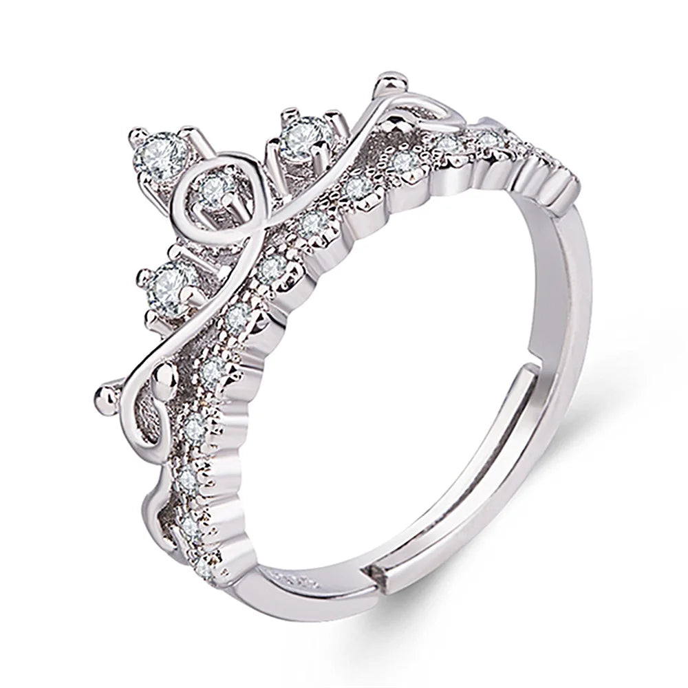Elegant Princess Tiara Crown Adjustable Ring for Women Girl  zircon ring coronation ring
