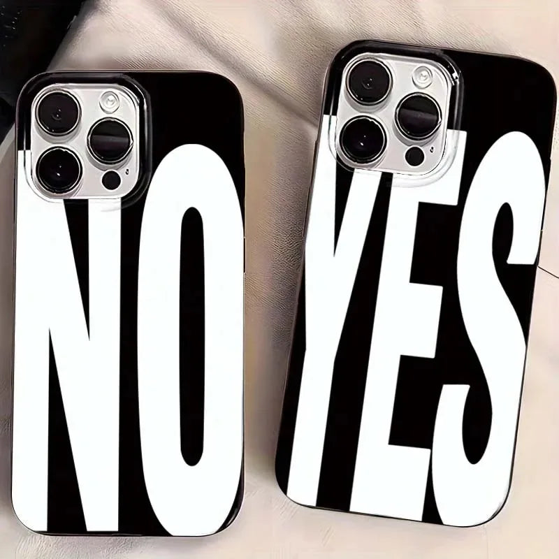 Black White Letters NO and YES Personalized Art Phone Case For iPhone 11 12 13 14 15 16 Pro Max 16E XR X XS Max 7 8 Plus Cover