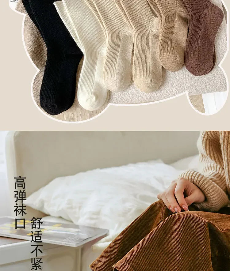 Winter Cashmere Wool Woman Socks Solid Cream Color Harajuku Retro Long Socks Women Girls Thermal Crew Sock Calcetines Mujer New