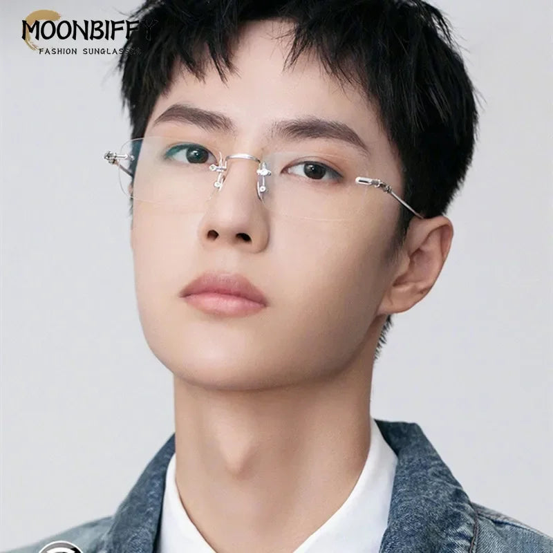 Unisex Fashion  Anti Blue Light Glasses Clear Glasses Computer Glasses YIBO Style Rimless Eyeglasses Plain Eyewear Face Decor