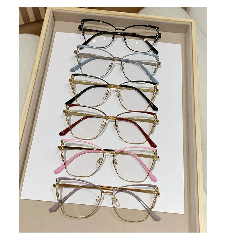 Fashion Cat Eye Glasses Ultra-light Glasses Frame Retro Photochromic Eyeglasses Anti-blue Light Eyewear Metal Color-changing