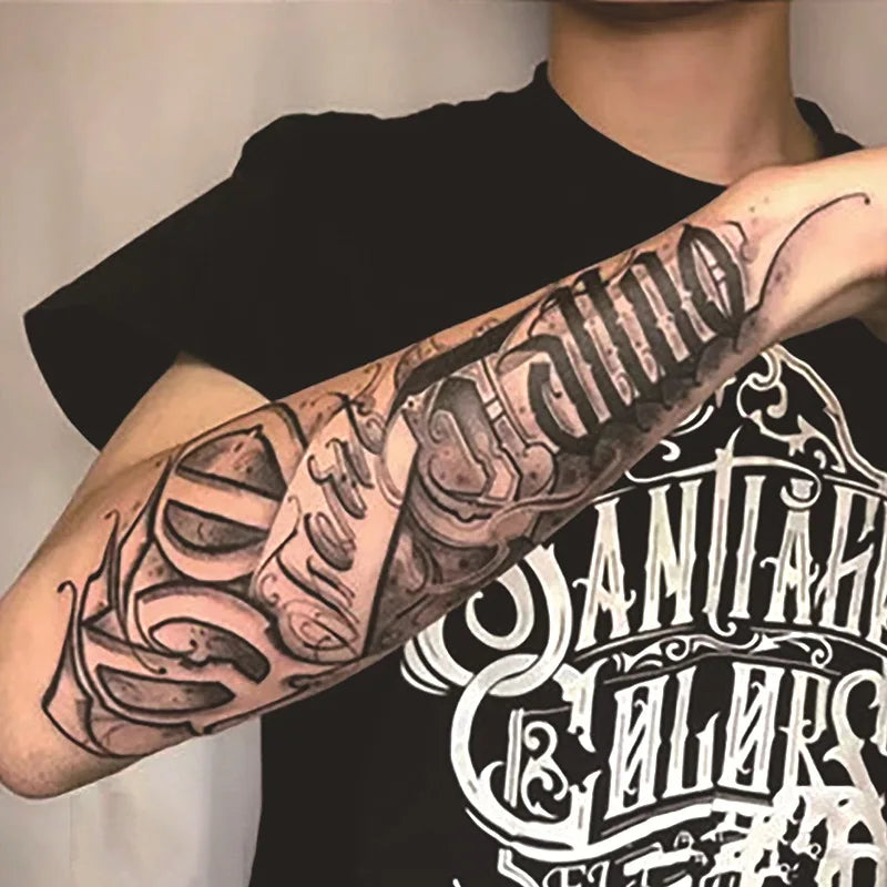 Long Lasting Temporary Tattoo Stickers Men Arm Sleeve Body Painting Juice Ink Fake Tattoo For Male Adult Semi Permanent Tattoos