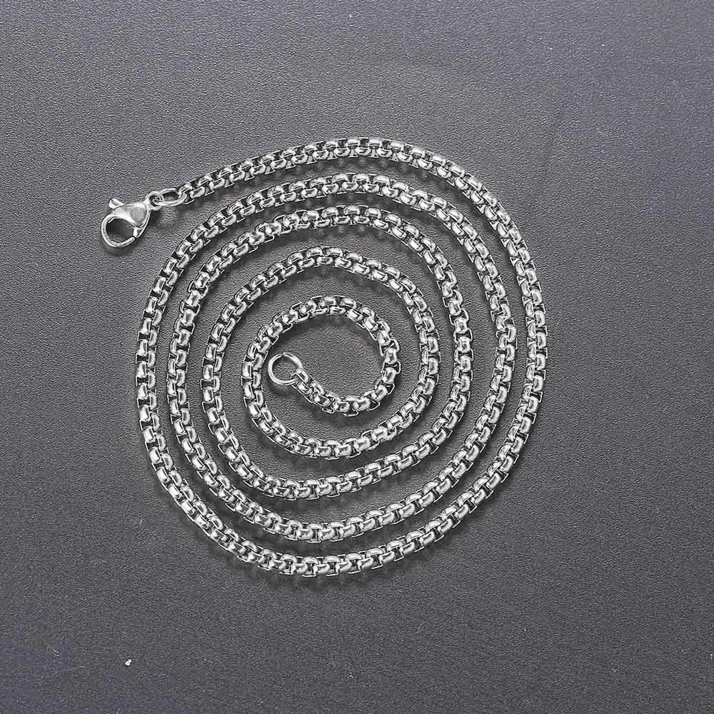 Stainless Steel Round Box Chain For Men Boys Square Rolo Necklace Women Hip Hop Jewelry Gifts Width 3mm Length 60cm C021