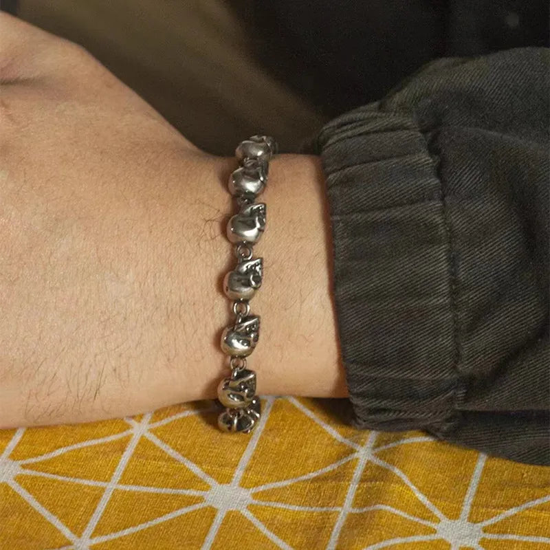 Vintage Gothic Full Skull Bracelet Men\\\'s Motorcycle Riding Rock Bike Hip Hop Punk Jewelry Halloween Gift