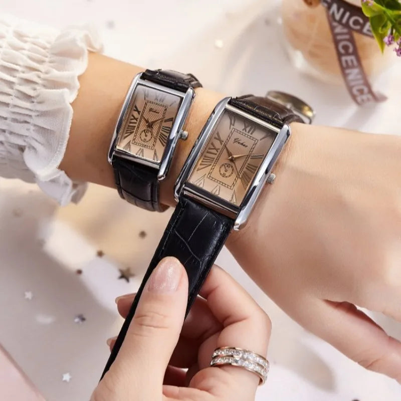 Couple Quartz Watch Luxury Rectangle Dial Women Men Leather Band Watches Luxury Gift Casual Wristwatch Relojes Para Mujer
