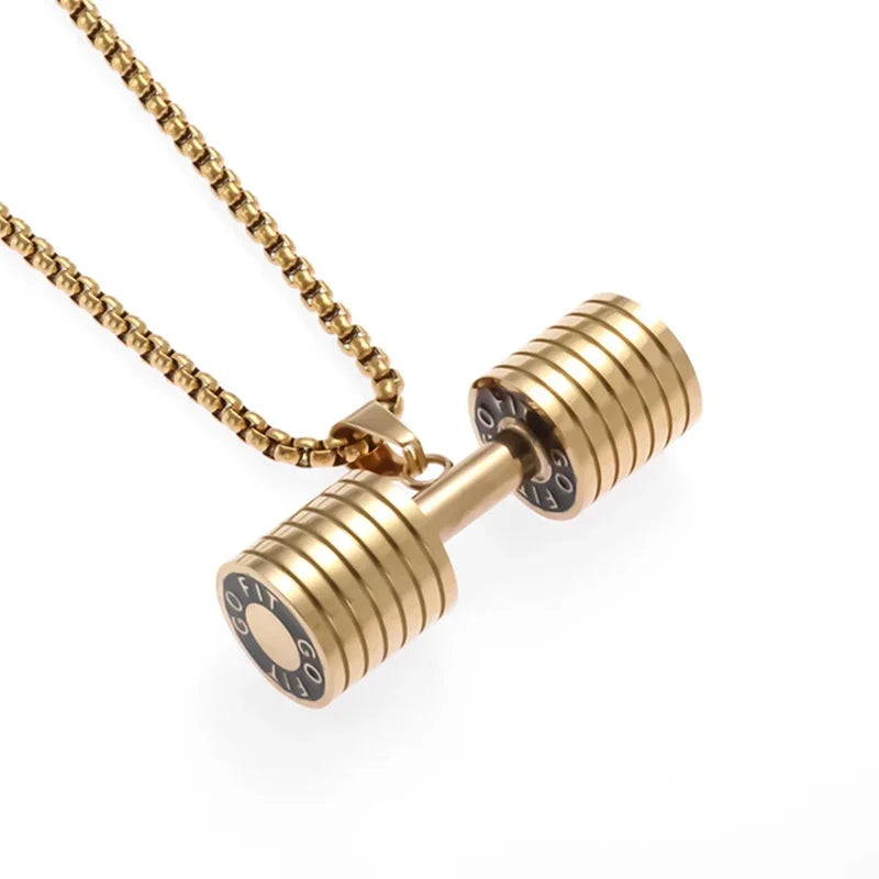 Cool Titanium Steel Dumbbell Pendant Necklace Barbell Fitness Pendant Men and Women Leisure Sports Punk Jewelry