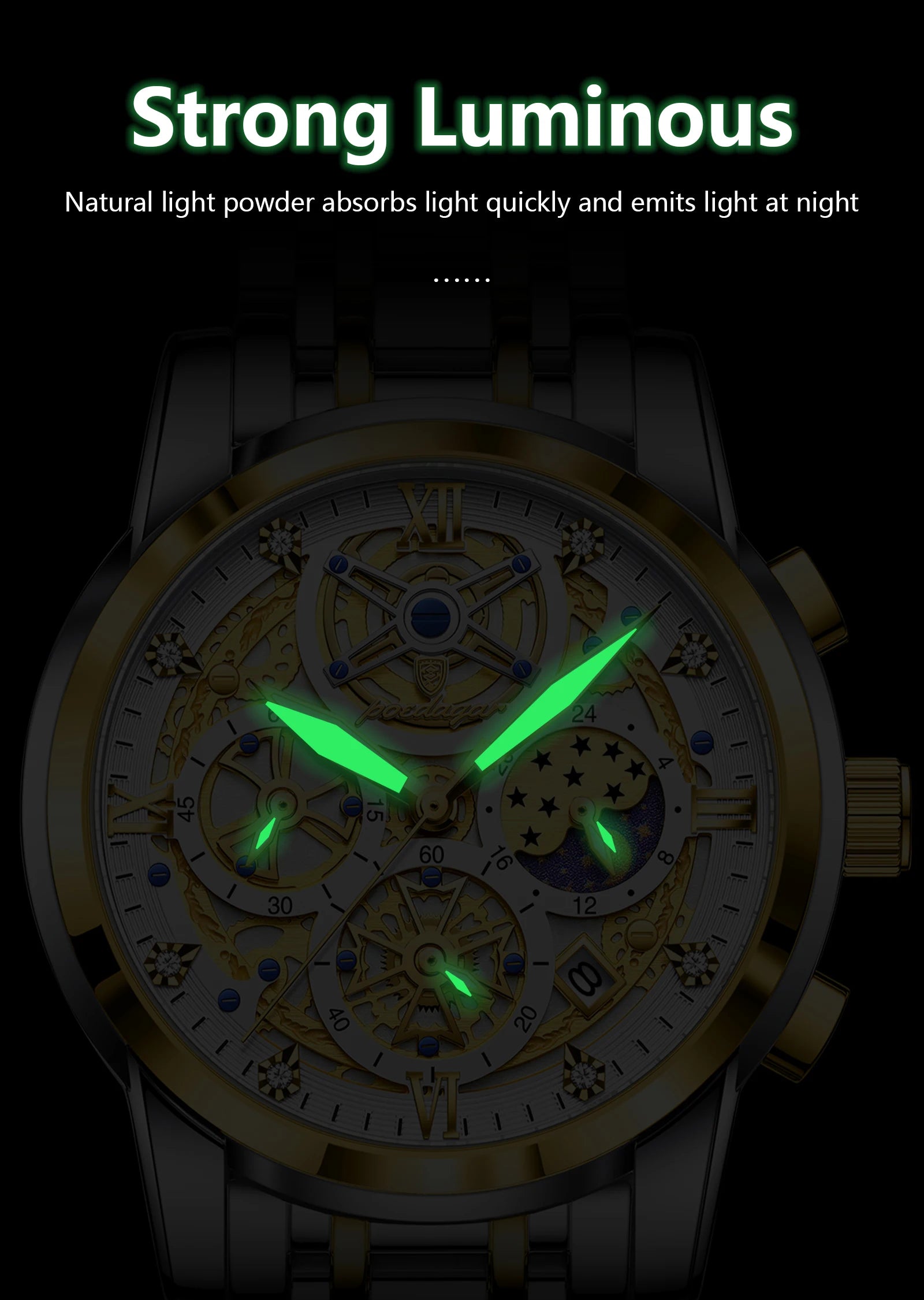 POEDAGAR Luxury Watch For Men Original Waterproof Luminous Date Man Clock Chronograph Stainless Steel Quartz Men's Watches Reloj
