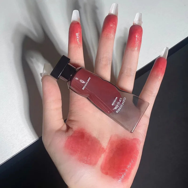 Black Mirror Water Lip Gloss Lip Glaze Transparent Glass Lip Oil Waterproof Liquid Lipstick Nude Brown Clear Tint Makeup