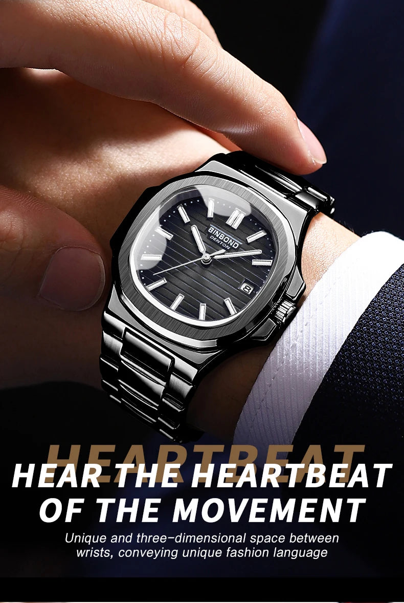 BINBONG B1885 Luxury Business Men Quartz Wristwatch 30M Waterproof Luminous Stainless Strap Men's Watches Relogio Masculino
