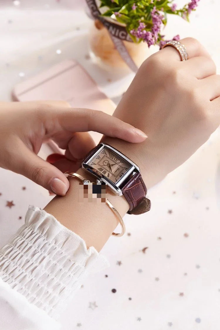 Couple Quartz Watch Luxury Rectangle Dial Women Men Leather Band Watches Luxury Gift Casual Wristwatch Relojes Para Mujer