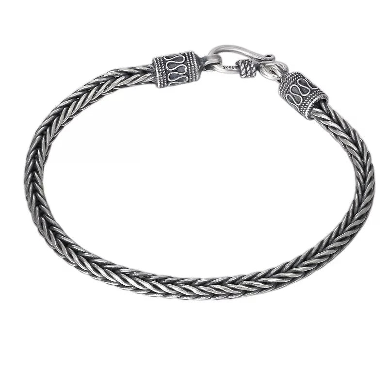 Vintage Twist Braided Square Cuff Bracelet Silver Plated Foxtail Chain Men's Bracelet Punk Casual Jewelry Gift