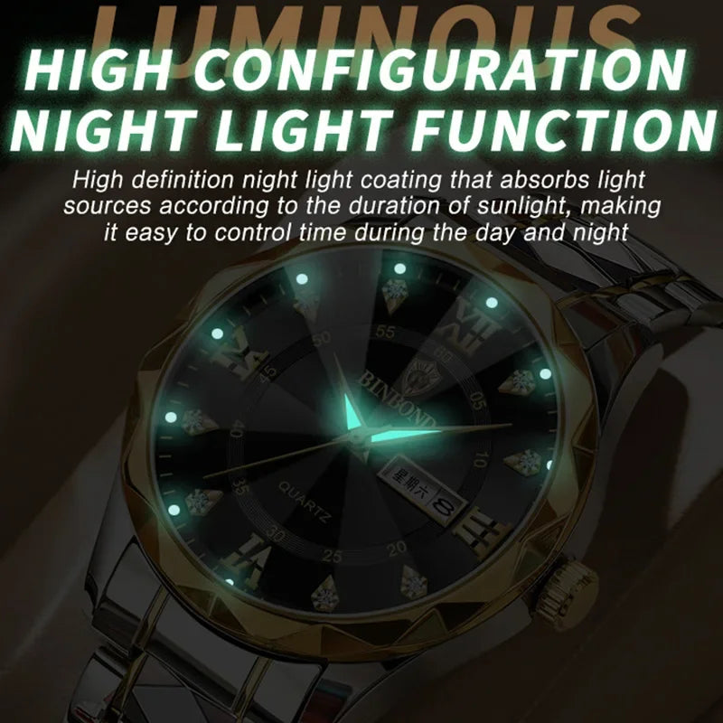 BINBOND B2521 Fashion Casual Business Quartz Men Watches 30M Waterproof Week Date Clock Sport Mens Wristwatch Relogio Masculino