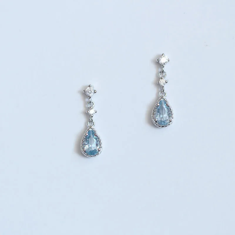 Silver Color Blue Crystal Pendant Earrings Simple Fashion Holiday Jewelry Sweet Romantic Gift