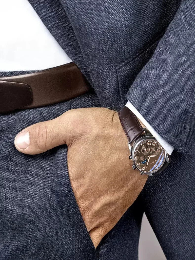 GENEVA High Quality Men's Luxury Belt Fashion Quartz Watch Men Round Business Student Sport Waterproof Glow