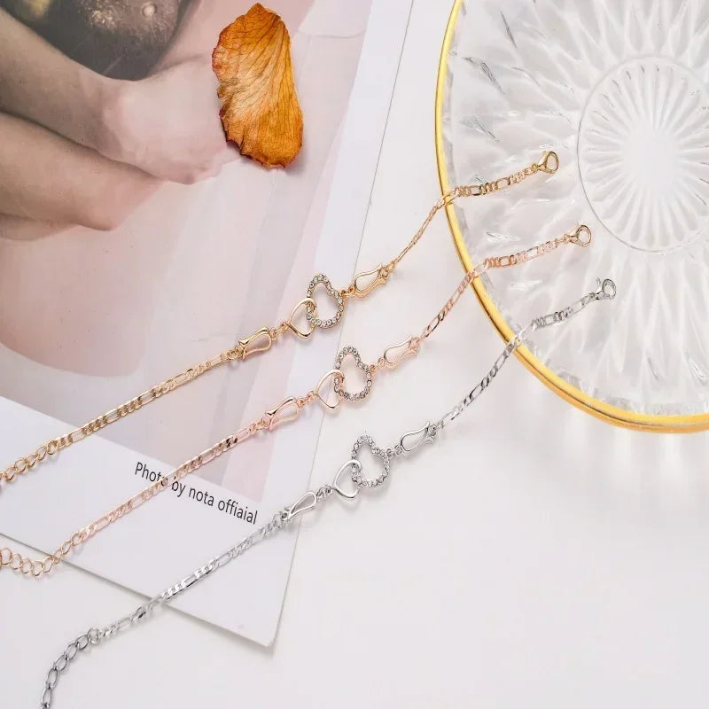 1/3PC Classic Stainless Steel Chain Double Heart Love Anklet Bracelet Fashion Trendy Charm Bracelets Women Fashion Party Jewelry