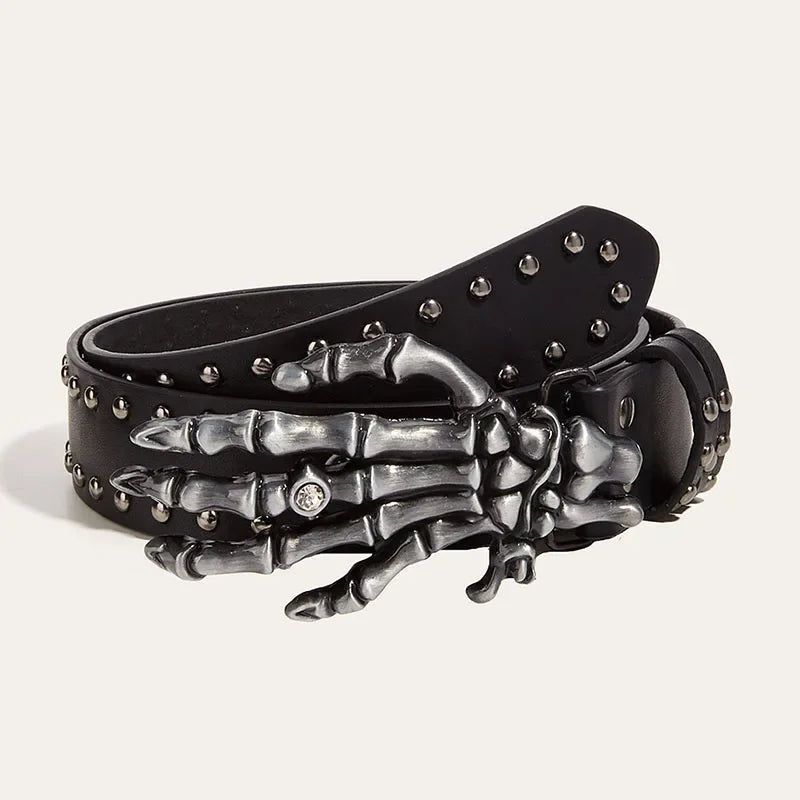 Halloween Skeleton Hand Belt Skull Casual Gothic Men Belt Vintage Snap Buckle Beaded Hip Hop Rock Cowboy Decoration Punk Belts