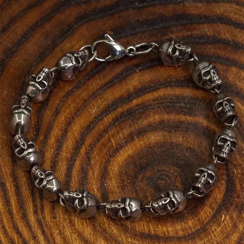 Vintage Gothic Full Skull Bracelet Men\\\'s Motorcycle Riding Rock Bike Hip Hop Punk Jewelry Halloween Gift