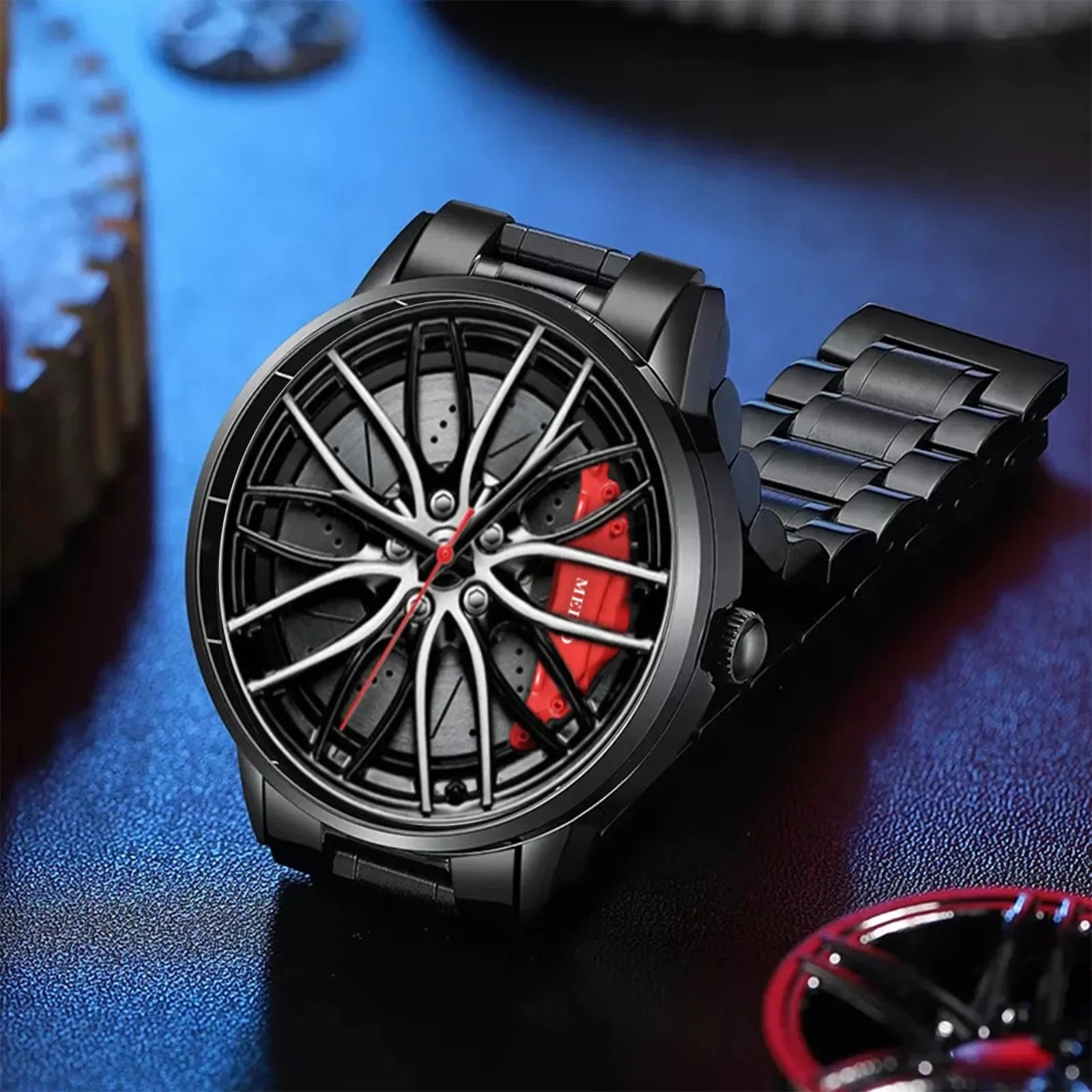 Car Watches for Men Stainless Steel Quartz Wrist Watch Sports Men Watches with Car Wheel Rim Hub Design Reloj Hombre