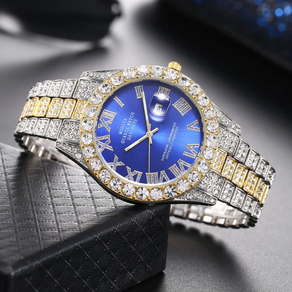 Hip Hop Diamond Bling Watch Men Gold Color Men’s Quartz Watches Luxury Male Clock Relogio Masculino Dropshipping Gifts