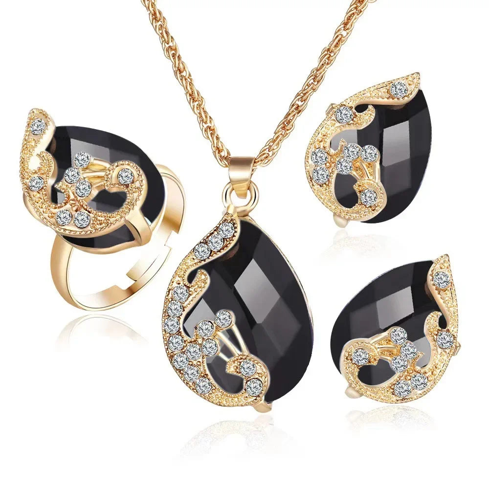 4PCS Trendy Water Droplets Peacock Jewelry Set Crystal Elegant Creative Series Peacock Exquisite Crystal Korean Edition Jewelry