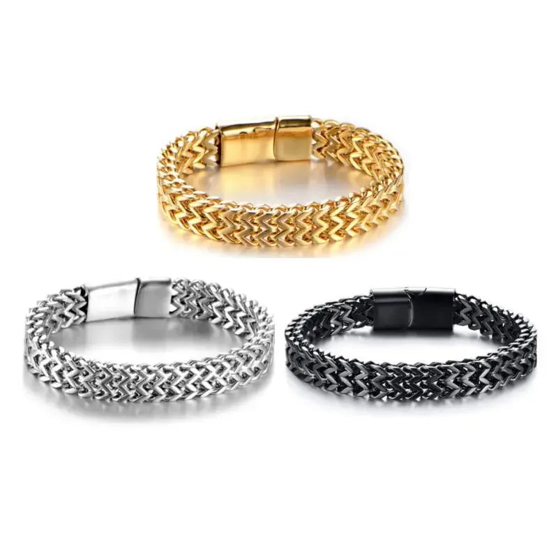 Stainless Steel Braided Double Row Metal Bracelet Suitable for Men and Girls Personalized Hip Hop Rock Party Punk Jewelry