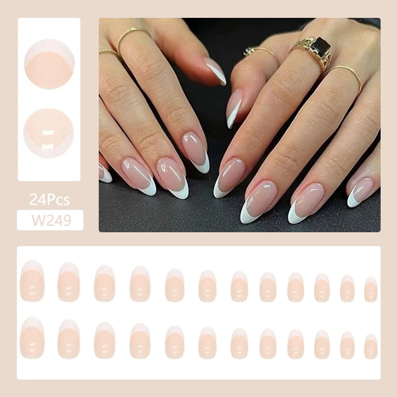 24Pcs/Set Cute and Playful Wearing False Nails French Design Fresh Press on Nail Art Removable Fake Nails