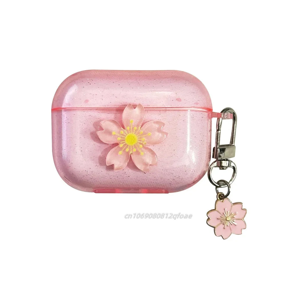 Sparkling Pink Cherry Blossom Suitable Cases for Apple AirPods Pro 1/2/3 Generation Wireless Bluetooth Earphone Case Transparent