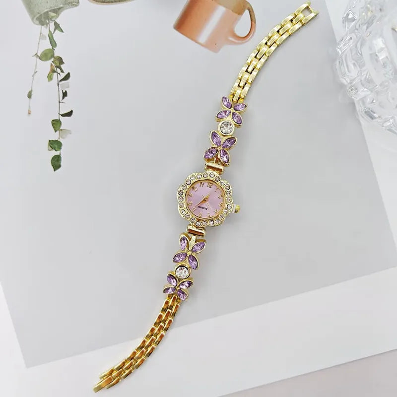 New Women Watch Wheat Ear Diamond Strap Quartz Watch Violet Petal Female Student Bracelet Wristwatch Relojes Para Mujer