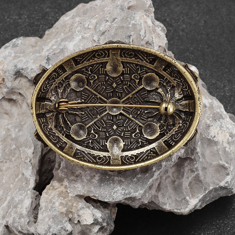 Vintage Norse Mythology Iceland Norse Shield Brooch Medieval Clothing Fastener Clothes Scarf Cloak Jewelry for Men Women