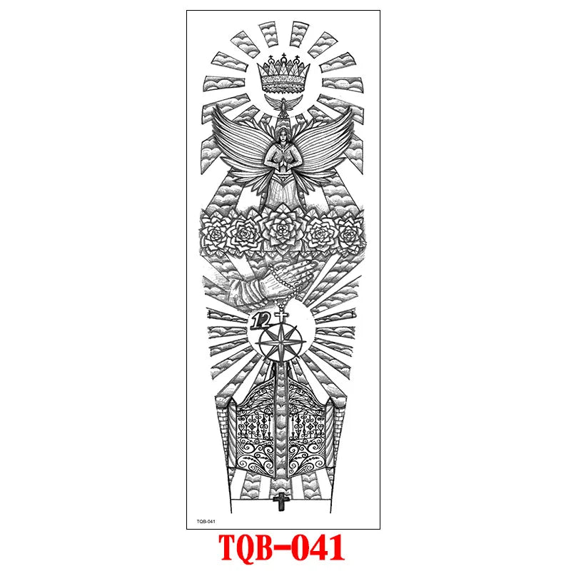 Waterproof Temporary Tattoo Sticker Large Size Tattoo for Men Sleeve Clock Fake Tattoo for Women Girl Full Arm Tattoo Fake