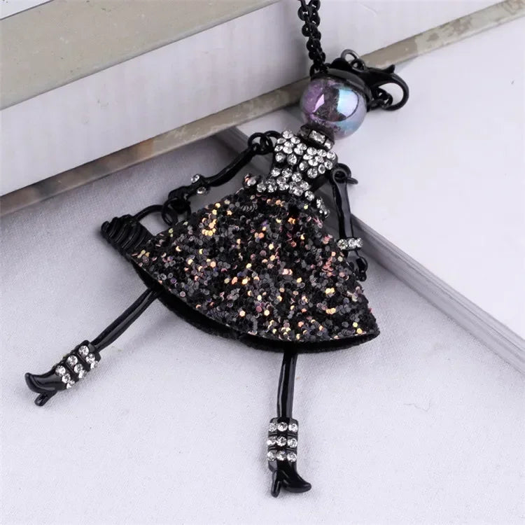 New Women Doll Long Chain Necklace Shining Dress Pendant Handmade Girl Maxi Necklaces & Pendants Brand Hot Fashion Jewelry