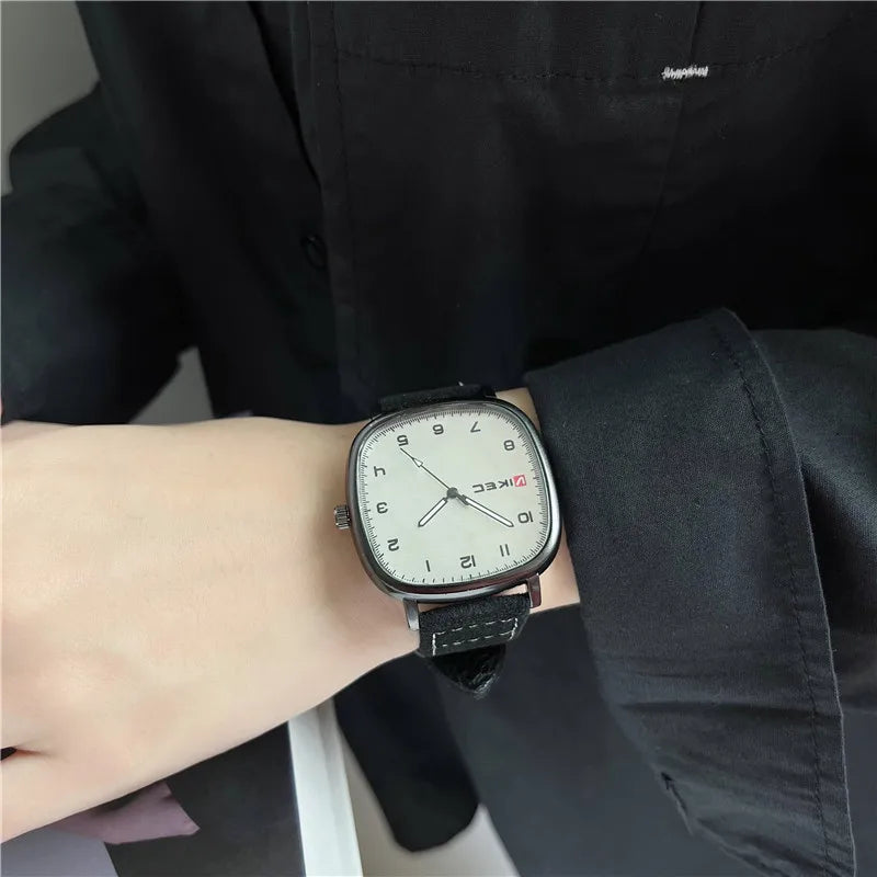 Brand Quartz Watch Youth Student Watch Vintage Square Dial Leather Belt Wristwatch Casual Fashion Men Women Gift Clock Wholesale