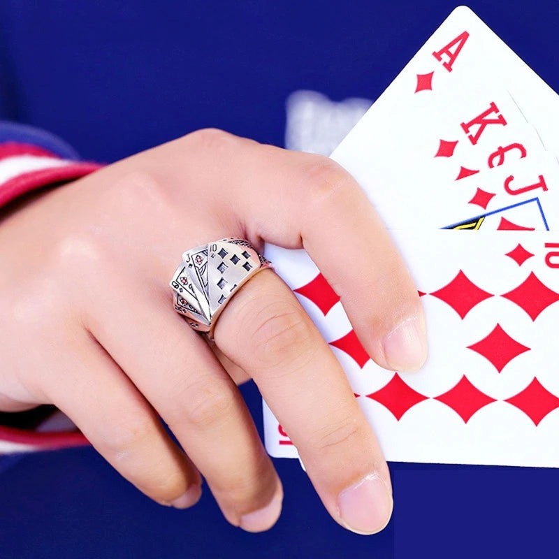 Cool Playing Card Finger Ring Open Adjustable Resizable Band Ring