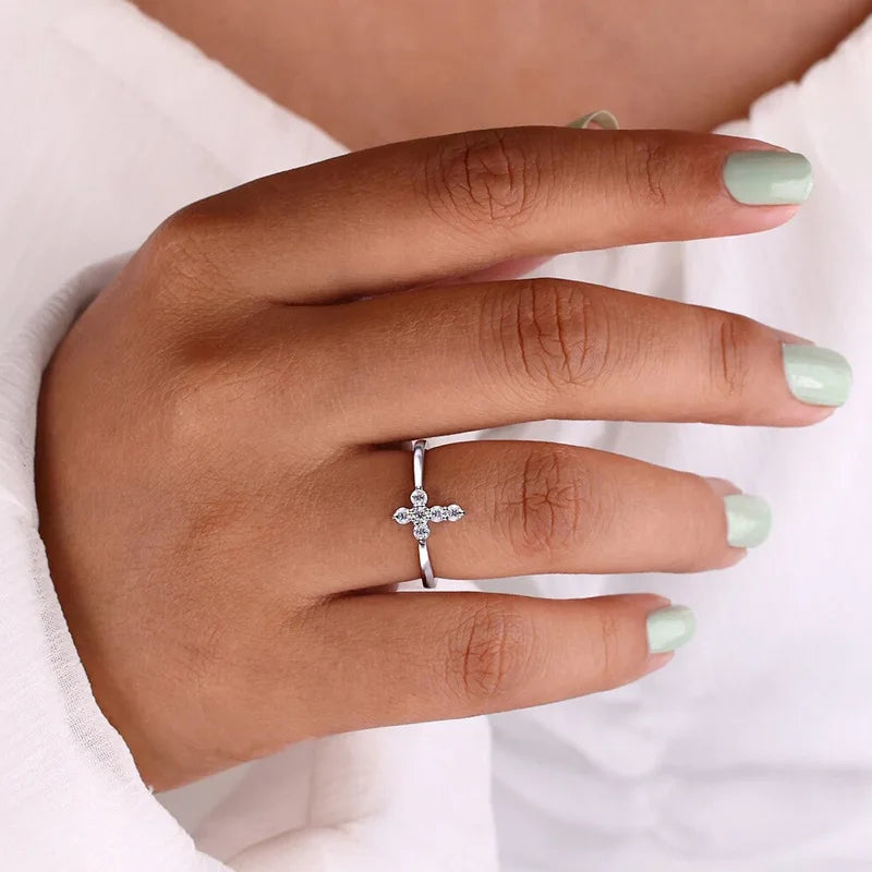 2025 New Cross Micro Inlaid Niche Temperament Sweet Ring for Women High-end  Design Personalized Jewelry Wholesale