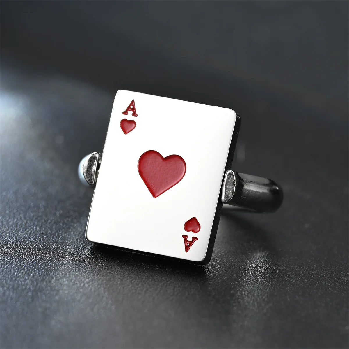 Hiphop Titanium Steel Ring For Men Women Reversible Poker Ace Of Spades Oil Drop Ring Jewelry Double-sided Spinner Finger Ring